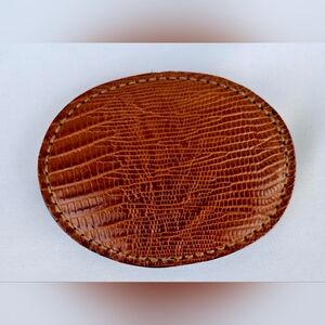 Vintage Dundee Leather Belt Buckle | Oval Exotic Embossed Alligator Pattern